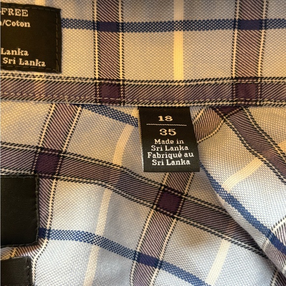 Nordstrom Men's Wrinkle Free Casual Blue and White Plaid Shirt  Neck 18 - Picture 4 of 7